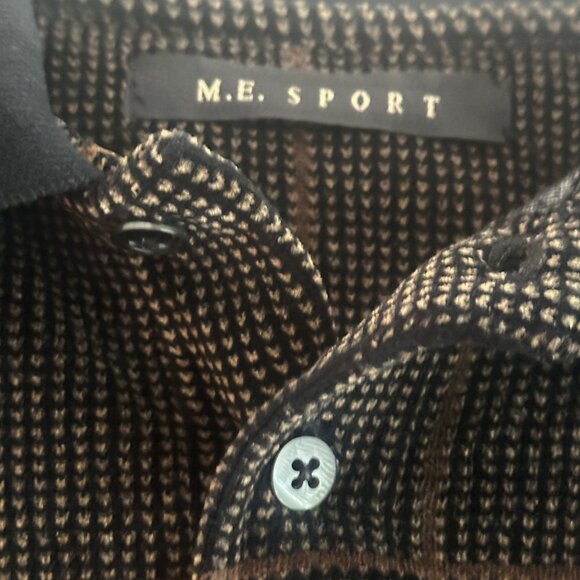 VTG M.E. Sport Men’s Velour LS Polo Pullover Crosshatch Pattern Blk/Brn Size L - Picture 7 of 14